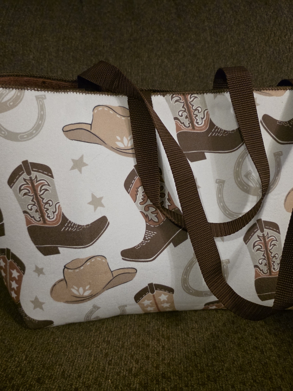 Canvas Cowboy Print Tote Bag in Brown and Tan